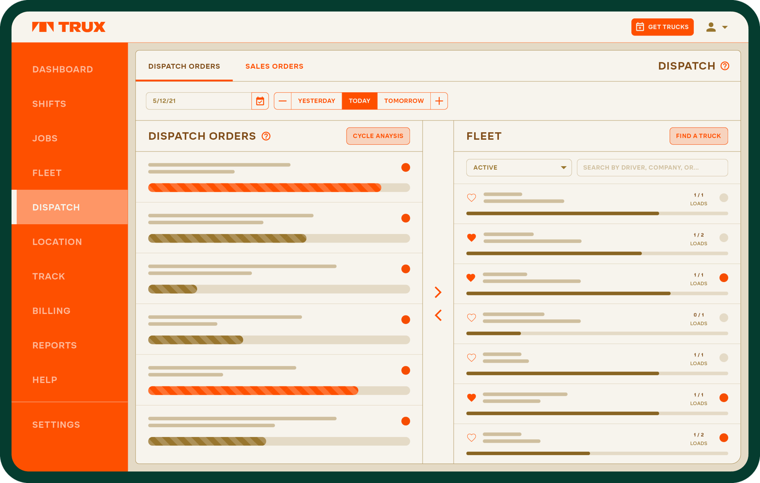 Trucking Dispatch Logistics Software for Material Delivery Trux